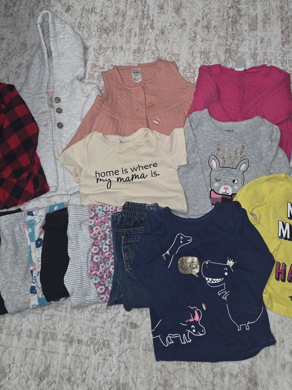 9 Month Girls Mixed Clothing Lot - Pink, Gray, Navy, Yellow